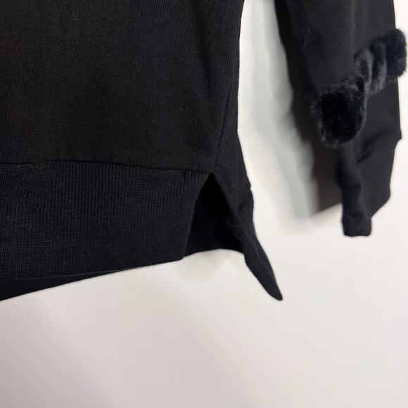 New See and Be Seen Large L Black Faux Fur Striped Detail Crew Neck Sweatshirt - Picture 7 of 11